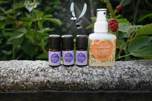 Vier CULUMNATURA Produkte für einen natürlichen Insektenspray mit einer Gelse